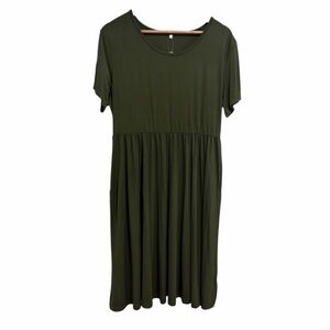Women’s Maternity Olive Short-Sleeve Midi Dress A-Line XL